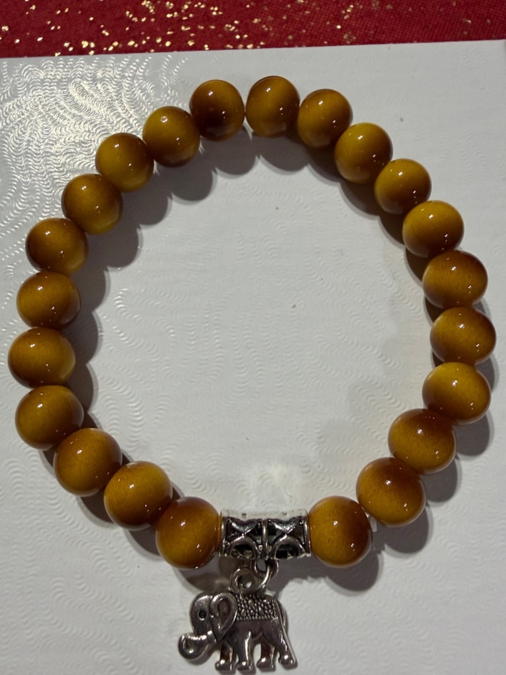 Glossy Mustard Bead Bracelet with Elephant Charm